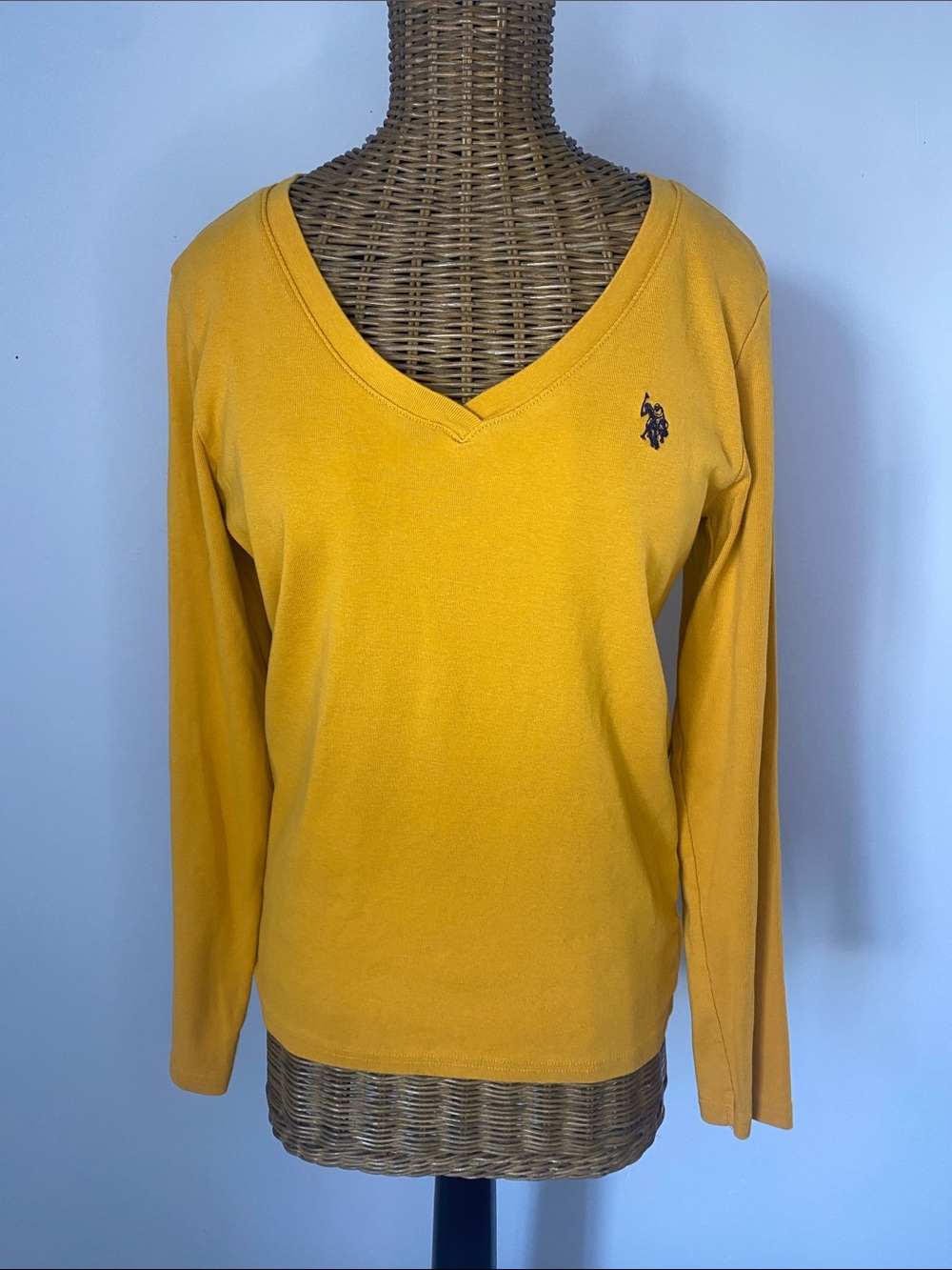 U.S. Polo Assn. Women's V-Neck Long Sleeve Top in Mustard Yellow
